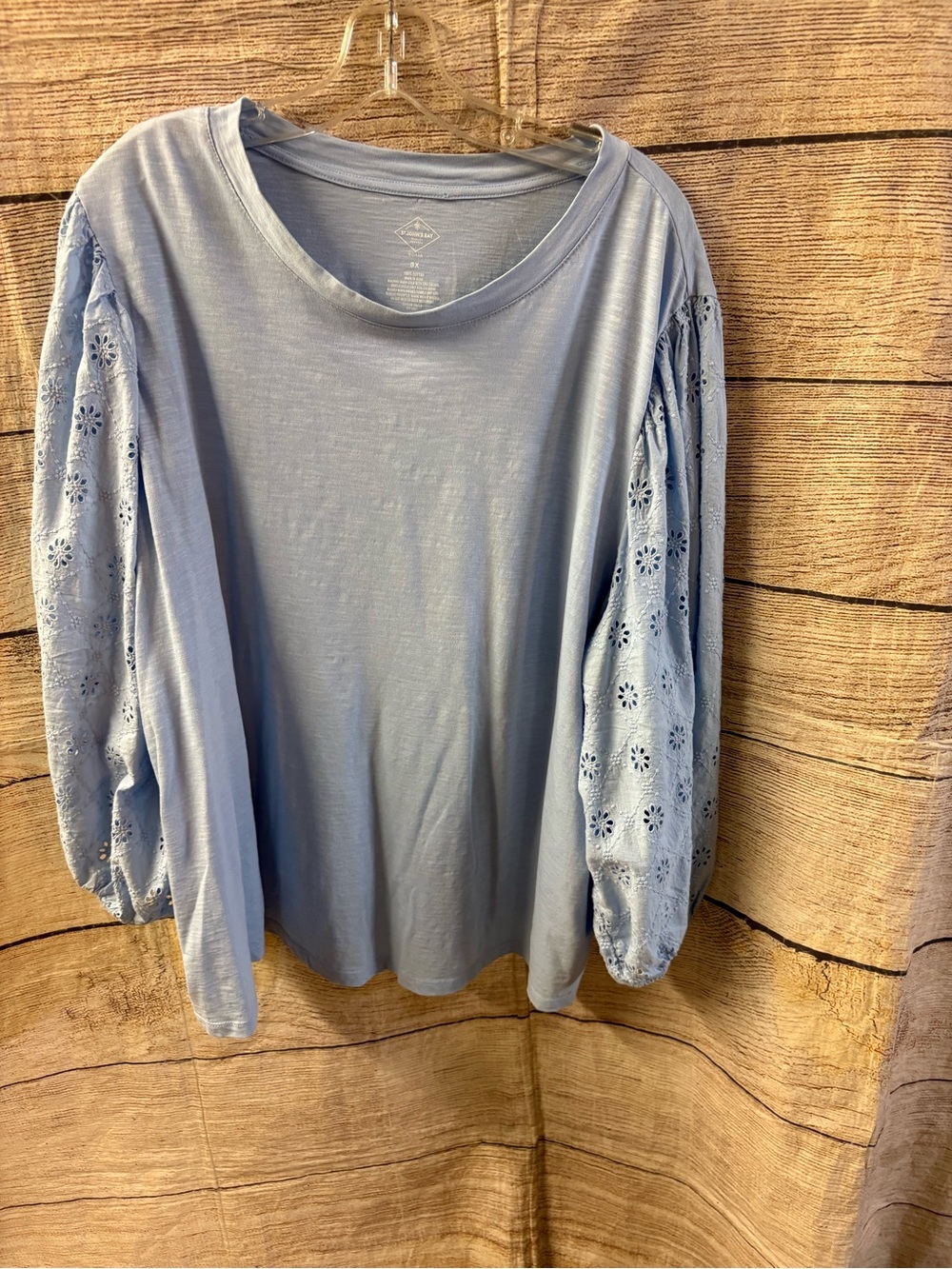 π Light Blue Women's Eyelet Balloon Sleeve Top